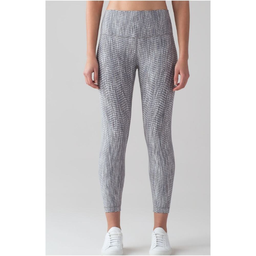 Lululemon Wunder Under Hi Rise 7/8 Tight Luon Jacquard Gray Yoga Gym Women Sz 4